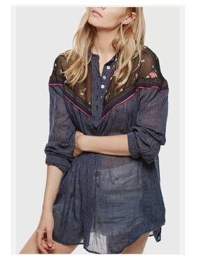 Free People, “Hearts and Colors” sheer, detailed, flowers, boho, oversized